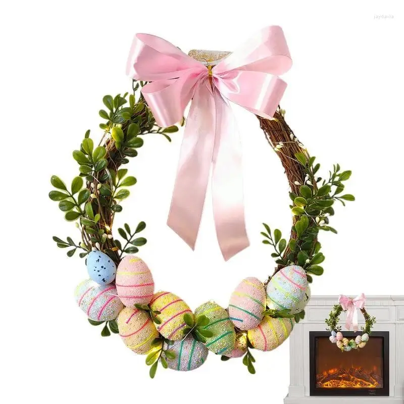 Flores decorativas, corona de puerta de primavera, decoración frontal de vacaciones de Pascua, 30cm/11,8 pulgadas, casa de campo rústica de temporada para porche de pared