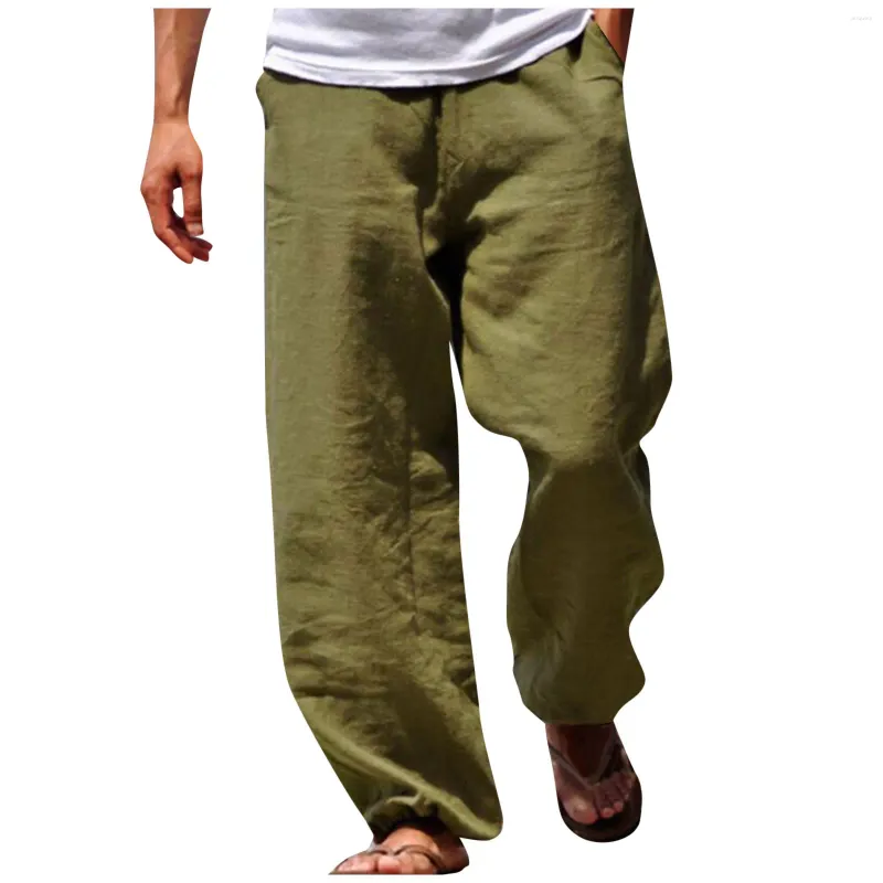 Pantalons pour hommes vêtements en lin pour hommes été décontracté couleur unie contemporain confortable qualité doux pantalon ample avec poche