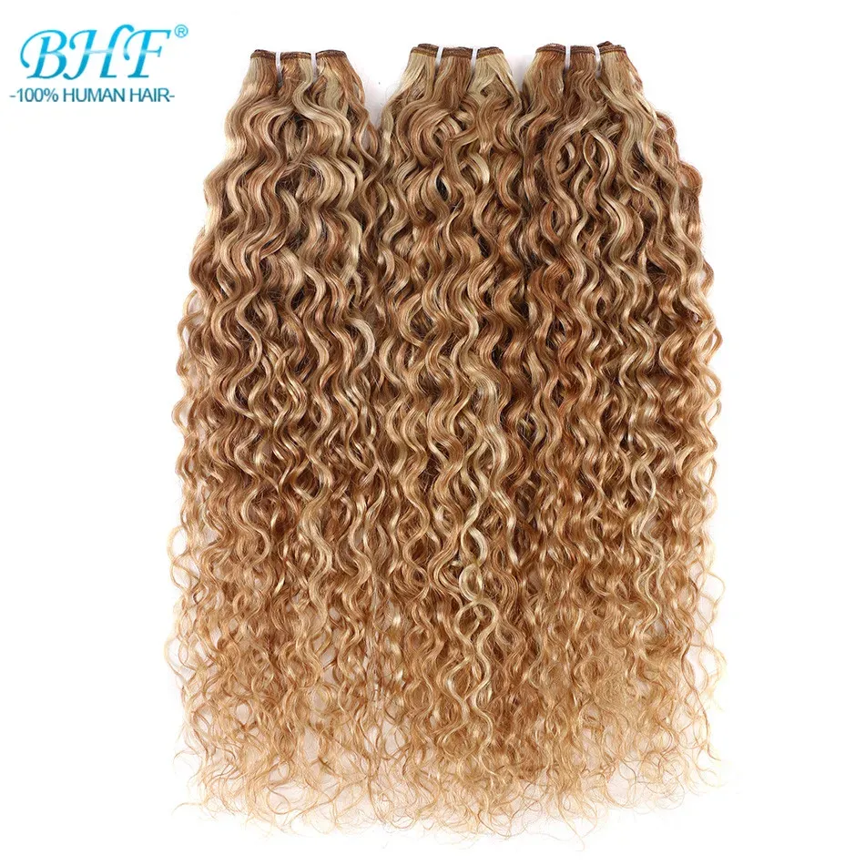 Trama bhf ombre água tecer cabelo humano piano cor onda máquina remy cabelo encaracolado trama dupla costurar em extensões de cabelo natural