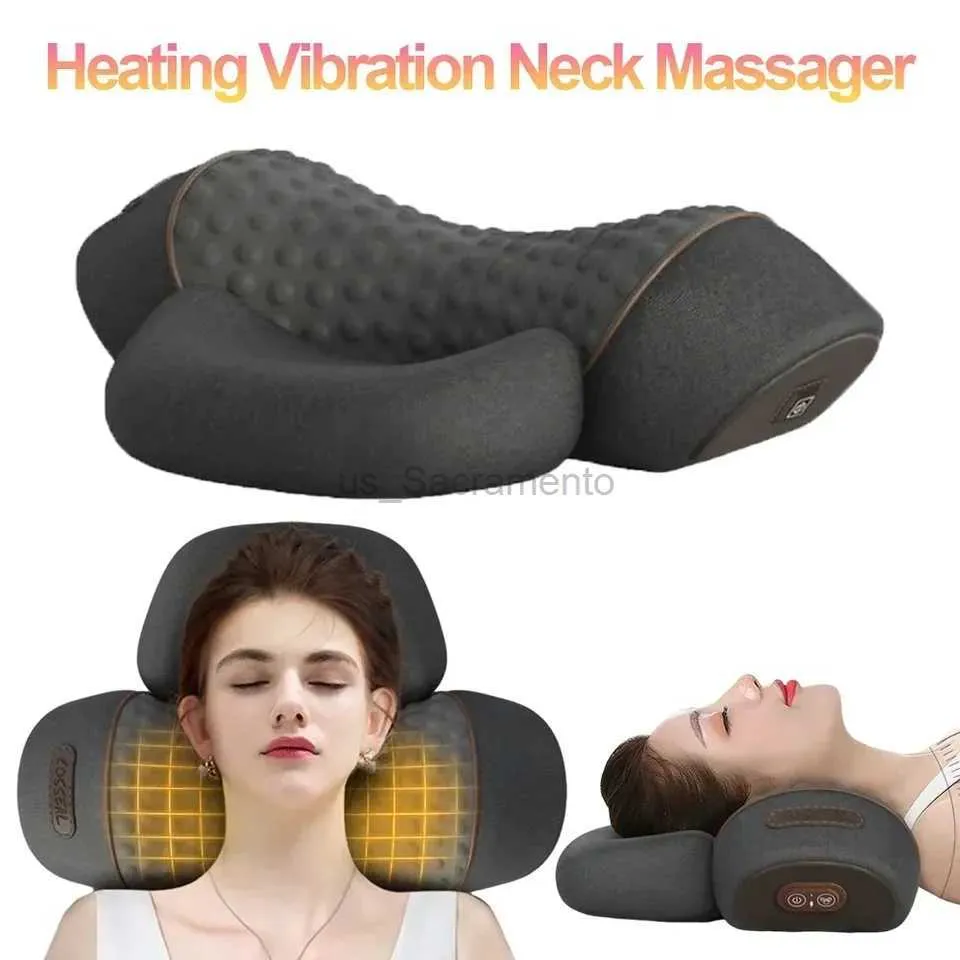 Massagear travesseiros de pescoço de massagem elétrica travesseiro de pescoço de pescoço compressor de vibração quente para o ombro e o pescoço relaxamento e suporte 240323