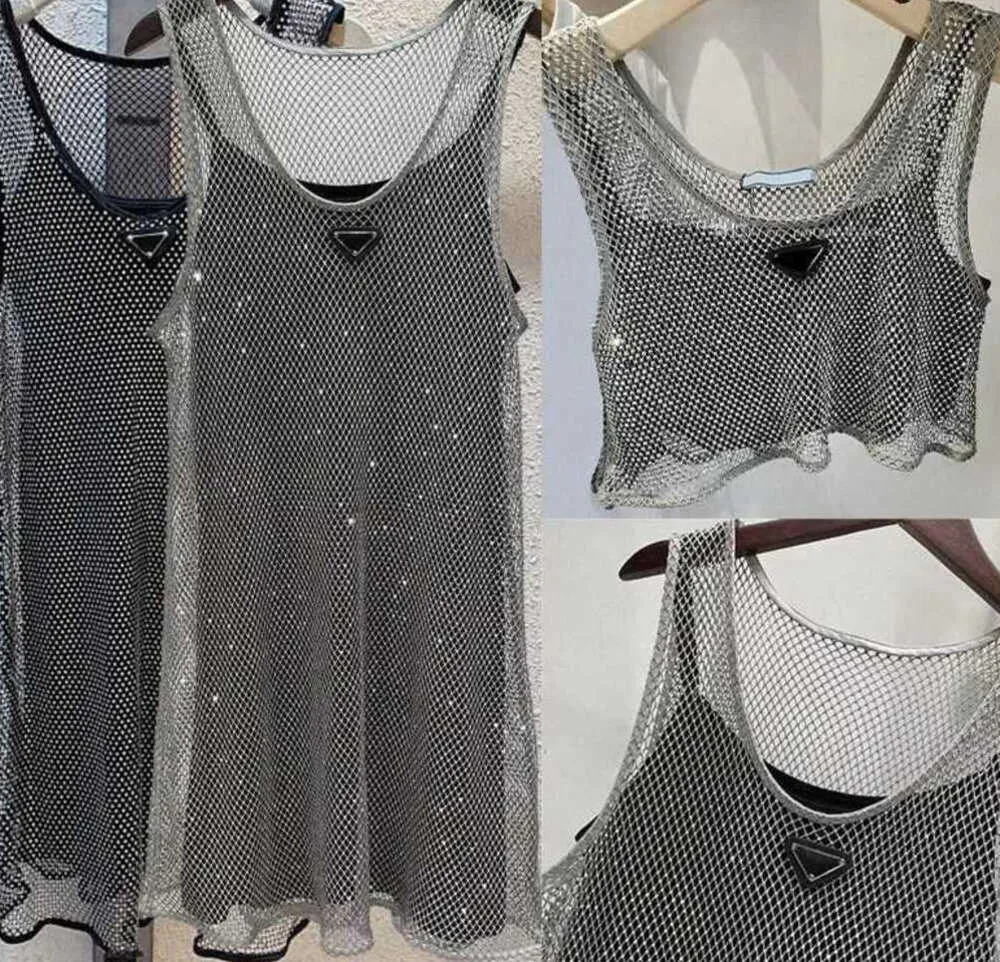 Ärmlös kvinnors klänning ihålig svart satin Sling Rhinestone Shiny Hollow Vest Dresses 2st Set Denim Bra Tops 189ess