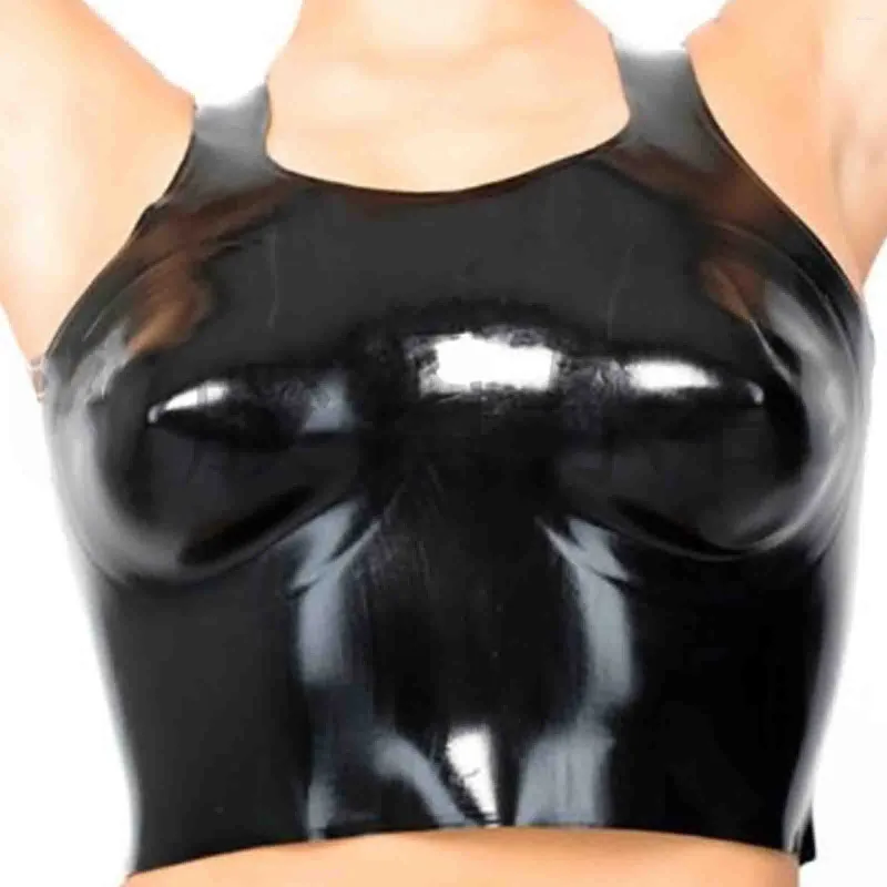 브라스 세트 Monnik Black Latex Lingerie Sexy Tomp Women 고무 여성 조끼 케미솔 디자인 속옷 코세 브라 페티쉬 고양이 파티