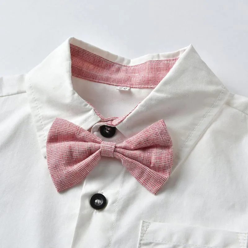 Clothing Sets Toddler Boy Clothes Set Summer Boys Gentleman Suit Formal 1-4 Years Short Sleeve Bow Tie Shirt And Suspender