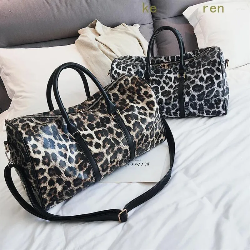 Bolsa feminina de couro bolsa de viagem leopardo mulher mão beleza senhora sacos ombro grande capacidade crossbody