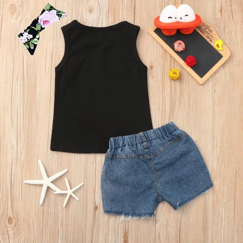 Clothing Sets Toddler Baby Girls Letter Print Vest Tops Floral Denim Shorts Headband Outfits Long Sleeve Cute For Teens