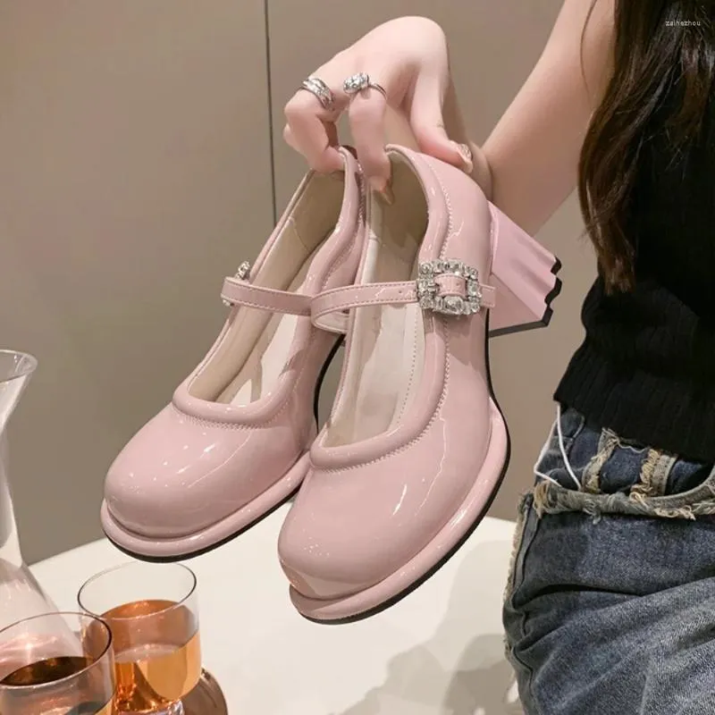Dress Shoes Waterproof Table Mary Jane High Heels Shallow Mouth One Word Buckle Strap Single Shoe Women
