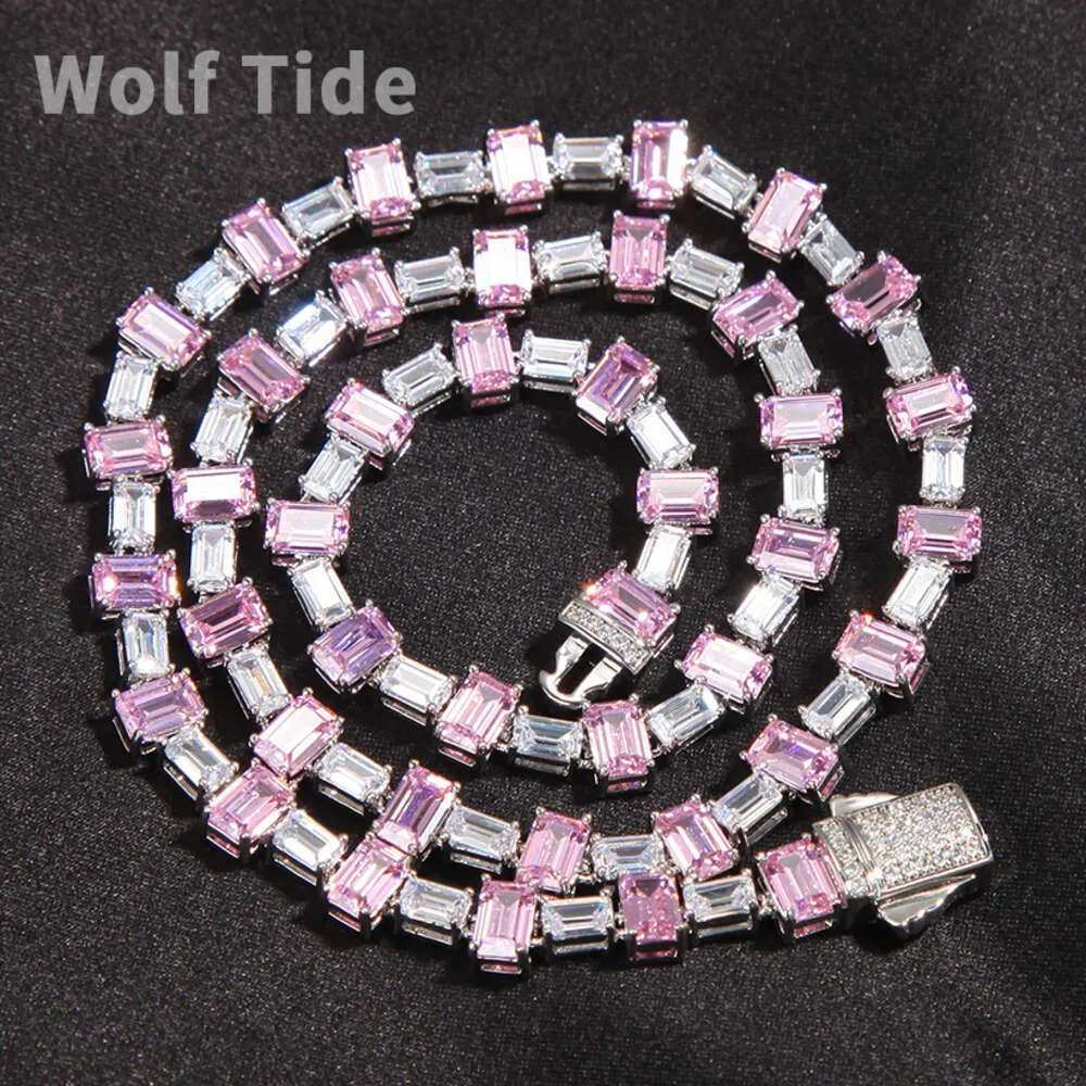 Креативные розово-белые квадратные теннисные цепочки из кубического циркония, ожерелье, колье, простые персонализированные майами-стрит, циркониевый камень, цепочка на ключицу, мужские и женские ожерелья