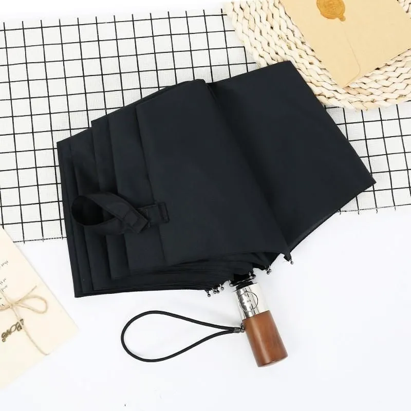 Umbrellas Solid Wood Handle Fold Umbrella Rain Women Business Affairs Male Concise Color Sunny Parasol clephan