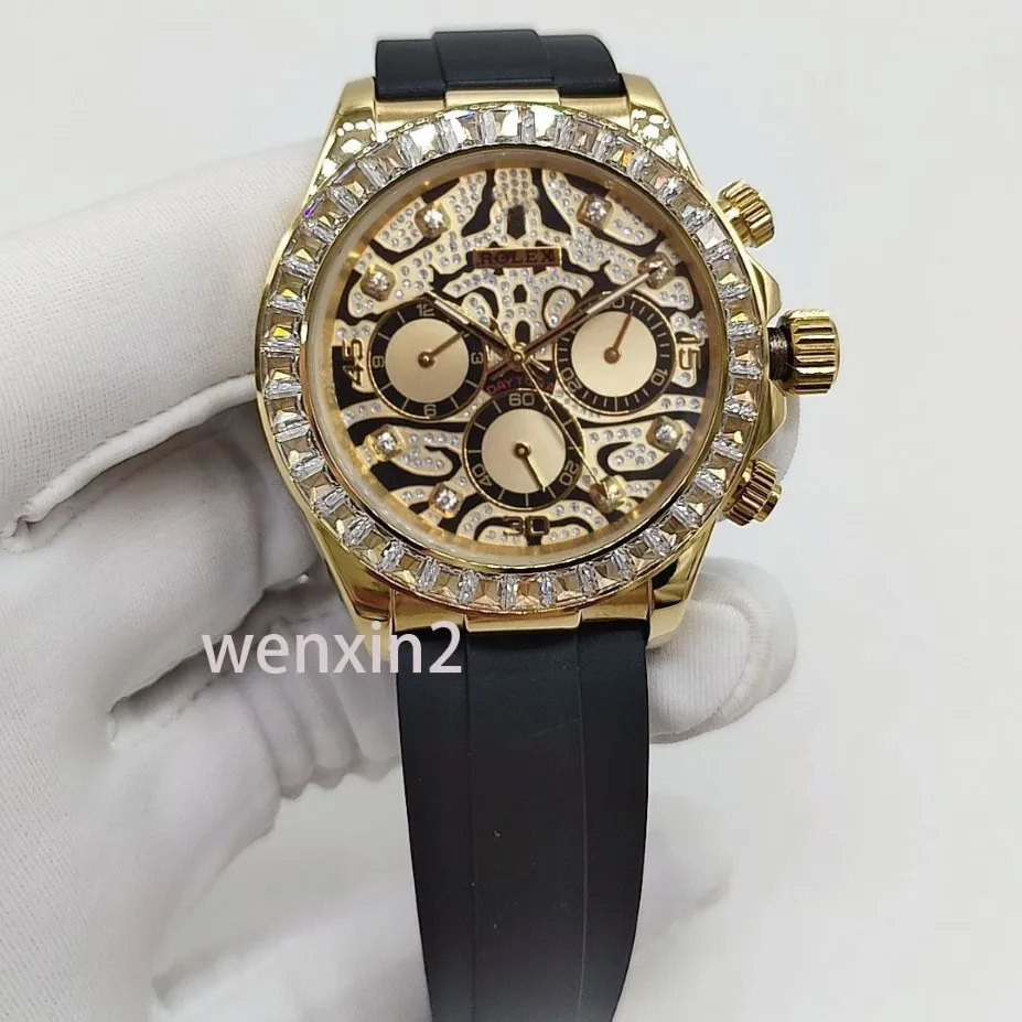 Classic Men's Watch Luxury 40mm Mechanical Automatic Stainless Steel Frame Acrylic Leopard Print Small Borr Dial2133