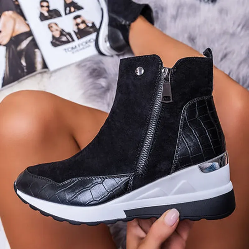 Laarzen dames laarzen 2022 suede lederen patchwork wedge hakken platform laarzen dames zijkant ritssluiting laarzen plus size booties botas mujer