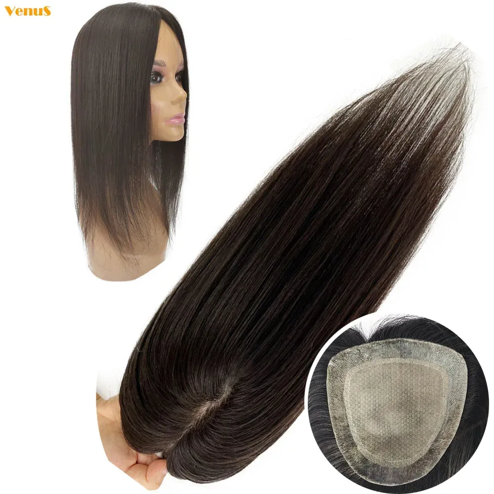 Toppers Toppers de cheveux à base de soie européenne 15x15CM Toupet de cheveux humains vierges avec 2 CM PU autour pour les femmes Pièces de cheveux raides pour cheveux fins