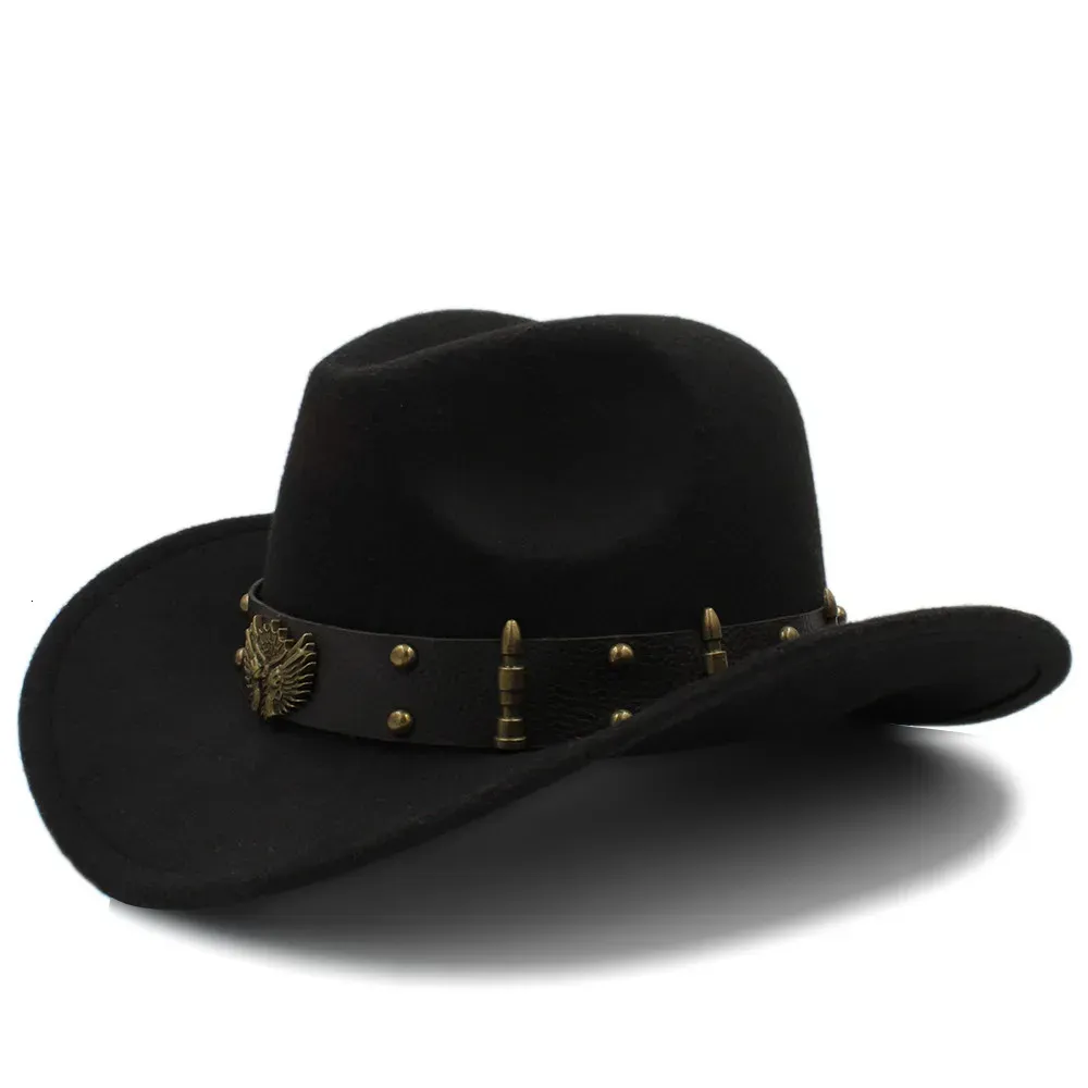 Wome Men Black Wool Chapeu Western Cowboy Hat紳士ジャズソンブレロホンブレキャップエレガントレディカウガールハット2ビッグサイズ240314