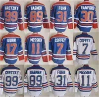 Vintage Retro Ice Hockey 31 Grant Fuhr Jersey 99 Wayne Gretzky 11 Mark Messier 30 Ranford 7 Paul Coffey 89 Sam Gagner 17 Jari Kurri shirt