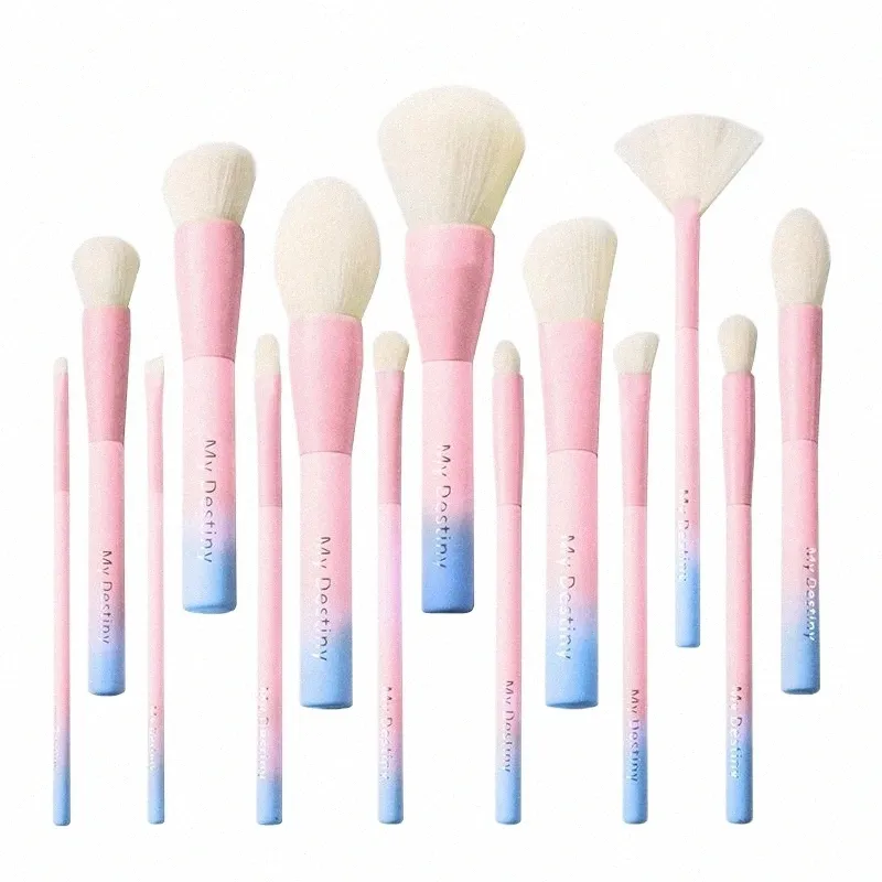 kademeli pembe 14pcs yumuşak sentetik saç makyaj fırçaları set-quick kurutma fiber kozmetik araç kalemleri u5um#