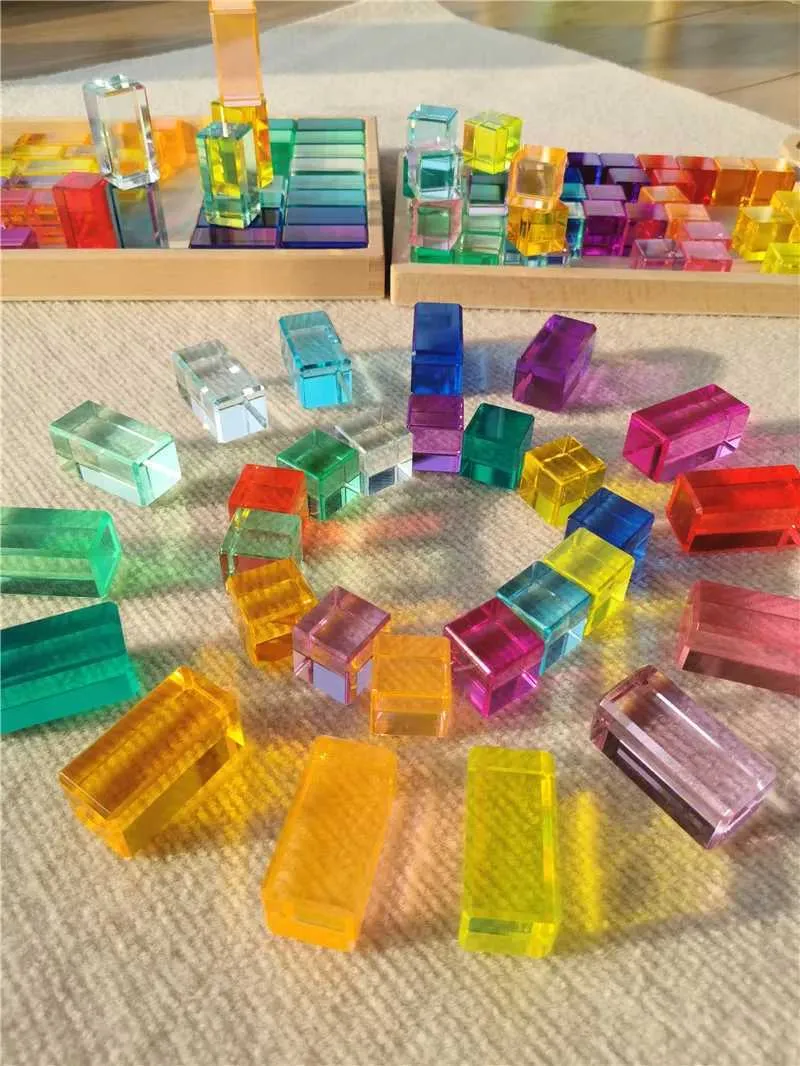 Nidificazione IMPACKING SORTING TOYS Nuovo design di Montessori See attraverso blocchi impilati in pila di arcobaleno ad alta trasparenza ACRILICO Open Game 24323