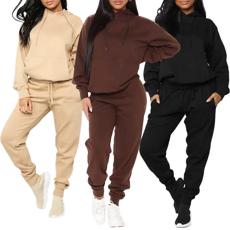 Womens Custom Organic Cotton Crop Top Jogger Pants Sweatshirt 2 Piece Jogging Track Suit Hoodie Set Tracksuit for Women