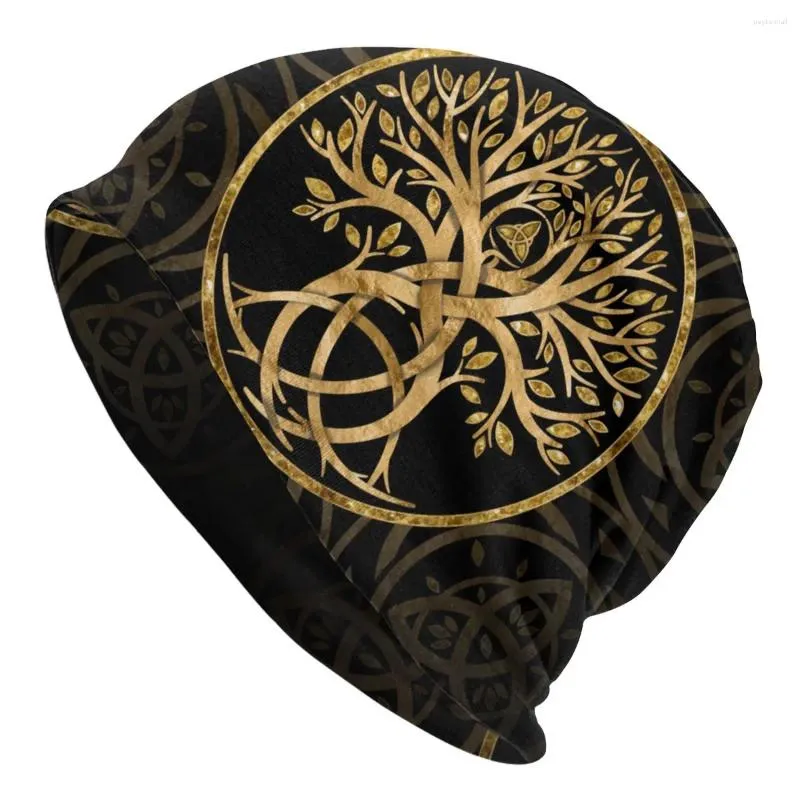 Berets Motorhaube Hüte Viking Baum des Lebens Männer Frauen Dünne Skullies Beanies Hut Goldene Herbst Frühling Warme Kappe Design Kappen