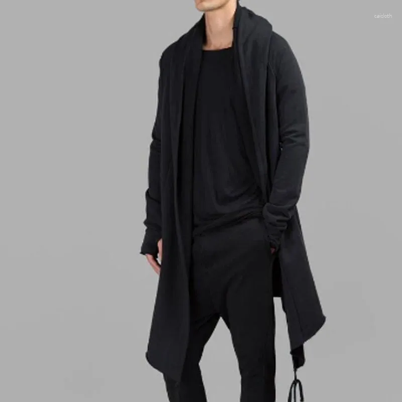 Men's Hoodies Coat Fall Winter Loose Medium Long Hoodie Cloak Casual Windbreaker Large Size Black Stage Gothic Hip Hop