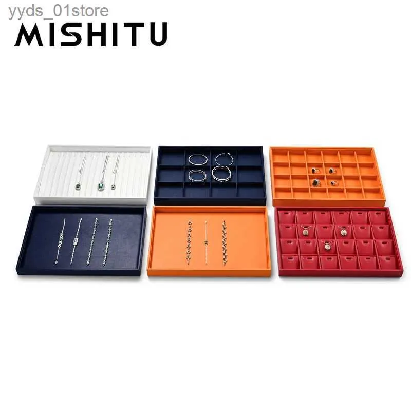 Jewelry Boxes MISHITU PU Leather Jewelry Display Tray Stackable Storage Necklace Ring Drer Organizer Showcase Jewelry Tray L240323