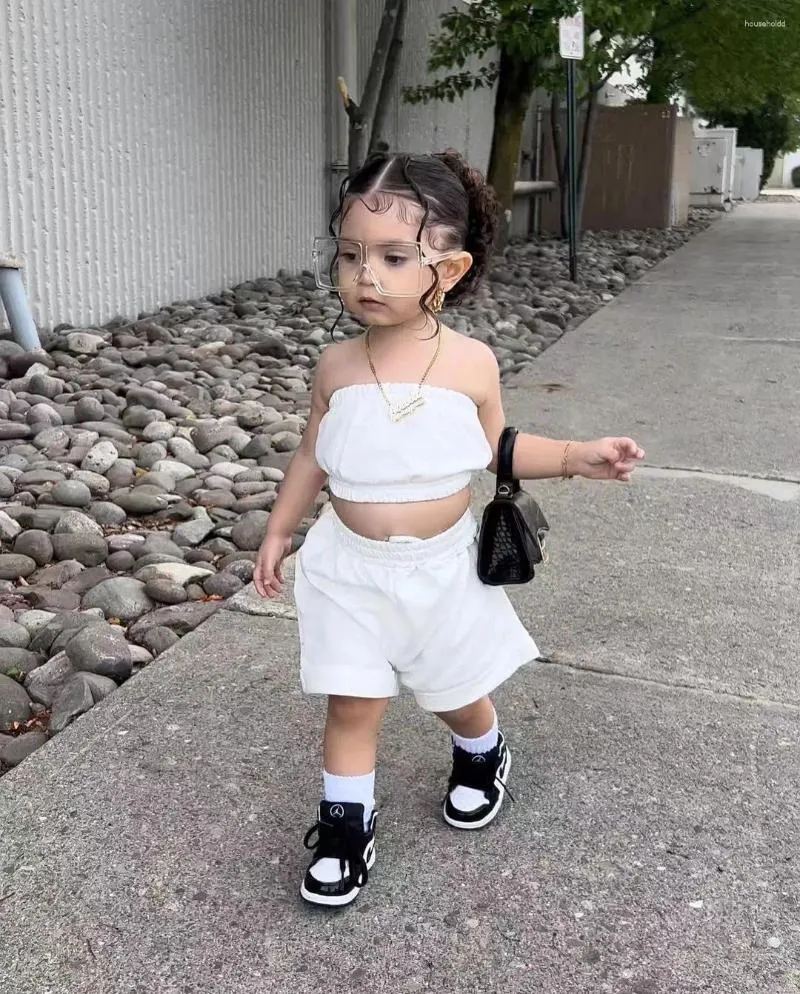 Clothing Sets 1-8Y Baby Girls Clothes White Sleeveless Crop Tops Shorts Pants Summer Fashion Outfits For Kids Children's Girl