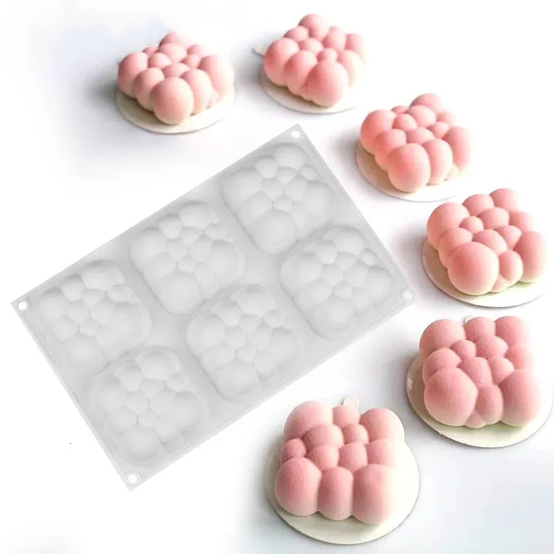 Stampo per torta nuvola 3D Stampi in silicone Stampi per bolle quadrate per cottura Kit di cottura per torta mousse a 6 cavità 240311