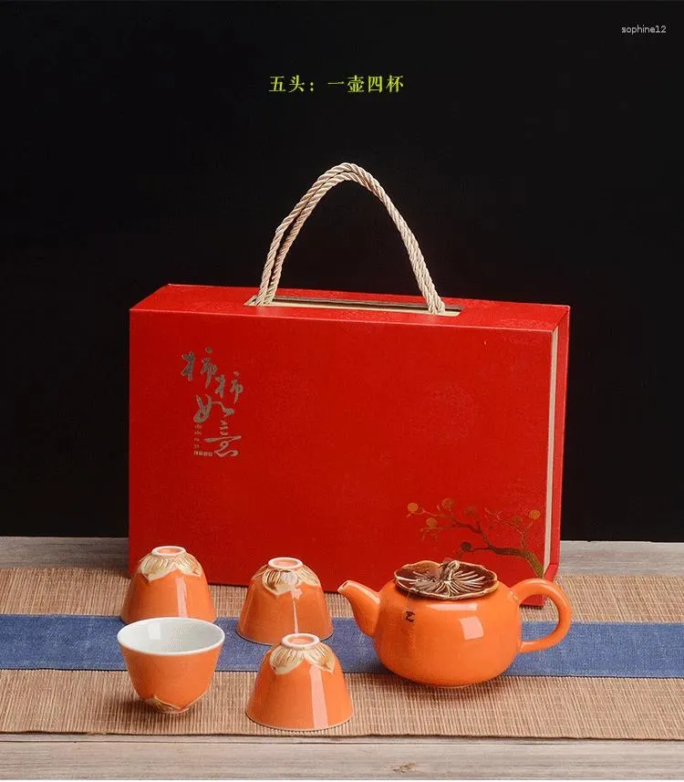 Theewaar Sets Jaar Keramische Geschenkset Shi Ru Yi China Traditioneel theeservies Verschillende soorten porseleinen theeservies