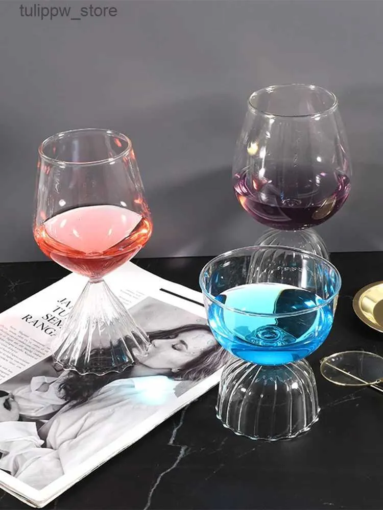Copos de vinho buquê moderno cintura sorvete tigela copo de água champanhe coquetel tubo de ensaio copos de vinho colorido vaso de vidro de grão vertical l240323