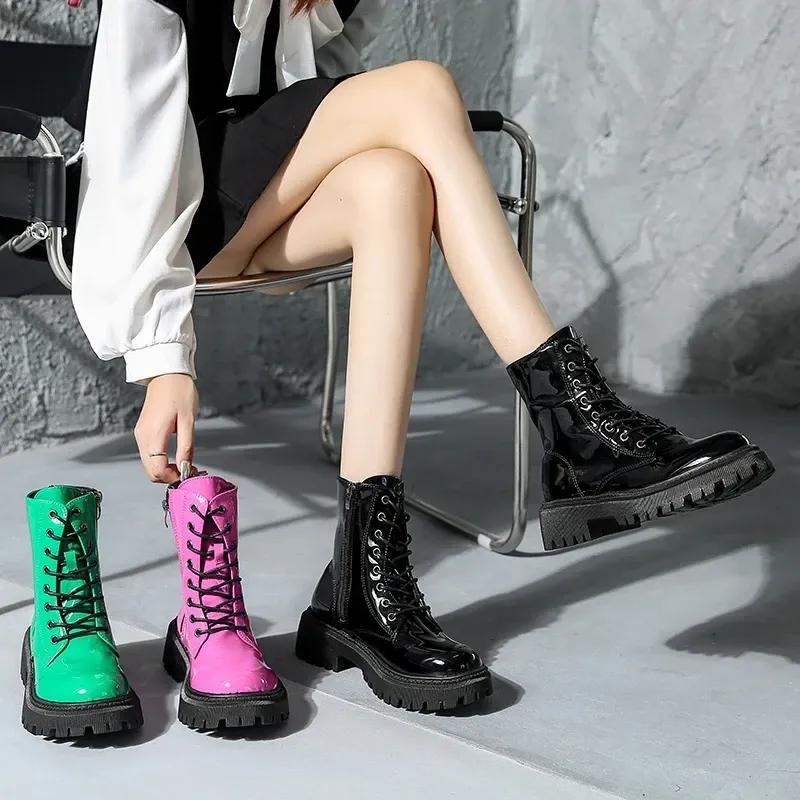 Boots Ladies Shoes on Sale 2023 Fashion Lace Up Women's Boots Winter Round Toe Solid Short Barrel Chunky Heels Zipper Fashion Boots