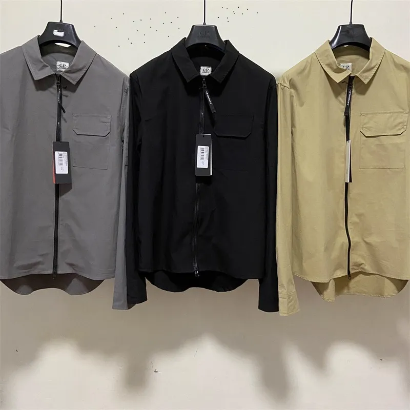 2024 030 Lenslogo bedrijf heren t-shirts casual mannelijke gabardine kledingstuk geverfd utility shirt t-shirts met lange mouwen rits tops maat M-XXL zwart grijs kaki hoge kwaliteit