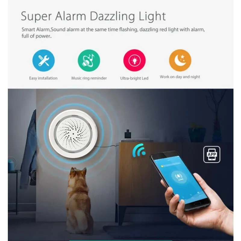 2024 Smart WiFi Siren Alarm Sensor 2 in 1 100dB Sound Wireless Siren Alarm