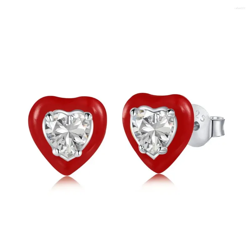 Stud -oorbellen S925 Silver Ear Studs Dames Emaille Dalende lijm hartvormige kleurrijke zirkoon ingelegde mode en prachtige sieraden