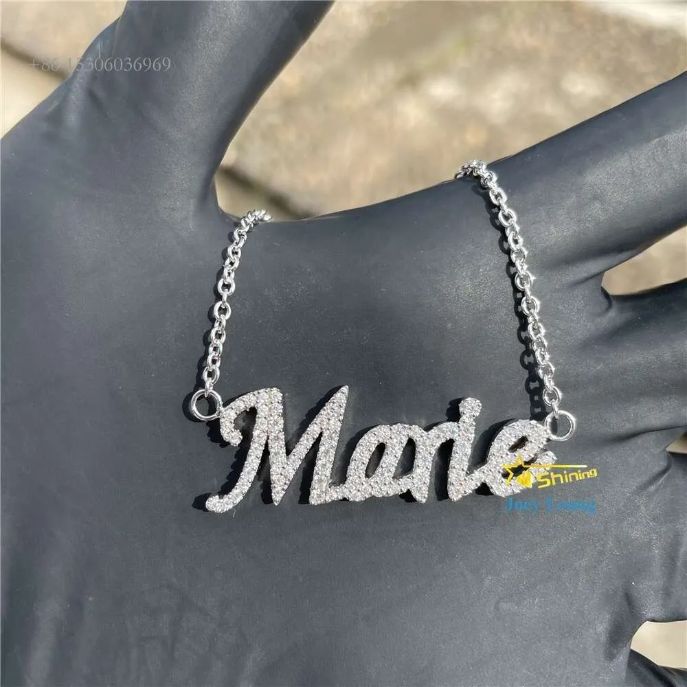 Anpassad Moissanite Hip Hop -smycken Sier Gold Plated Iced Out Letter Pendant Halsband för kvinnor