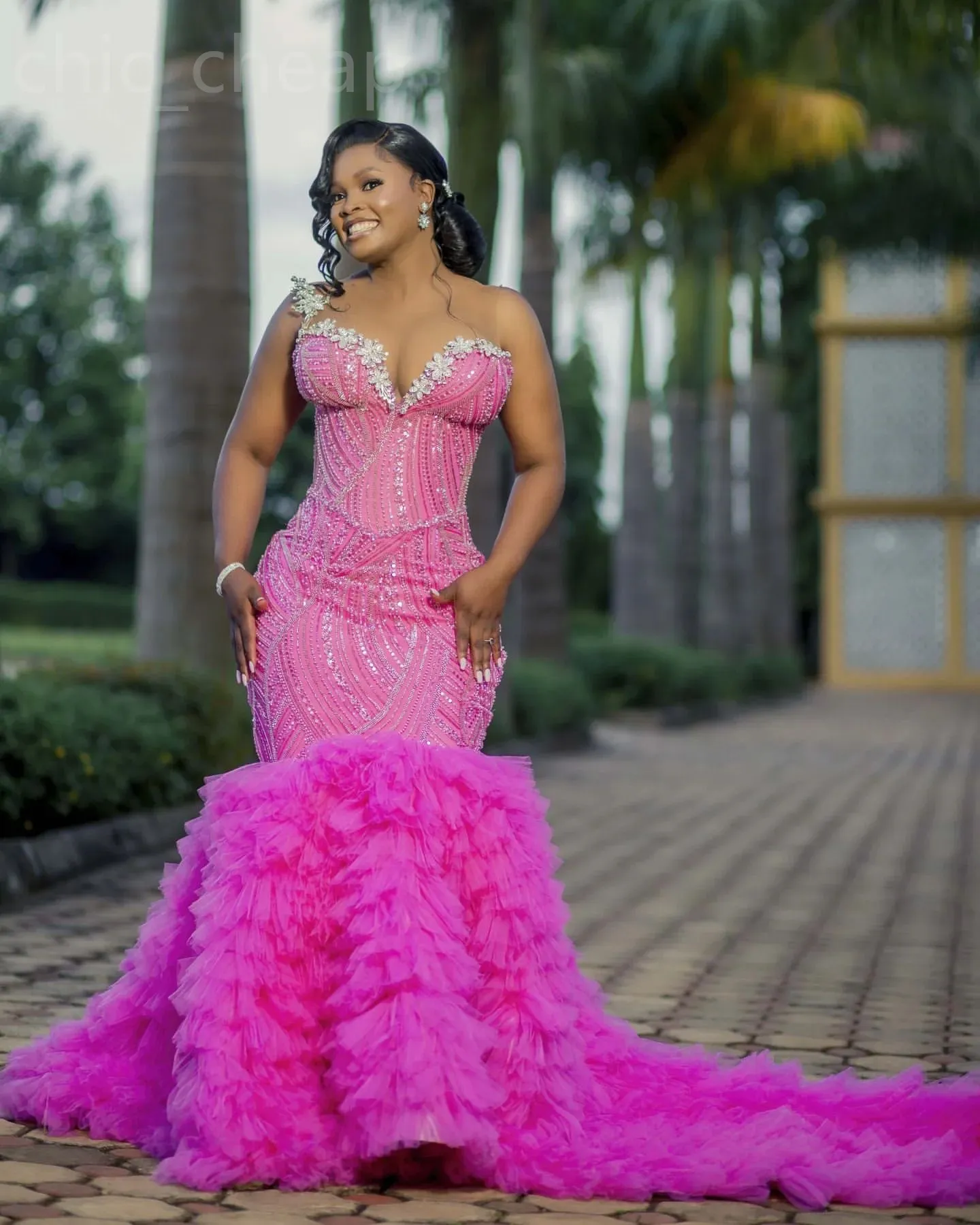 Aso Ebi Fuchsia Florals Mermaid Prom Dress Sequined Beaded Evening Formal  Gown with Jewel Neckline and Lace-up Back from Dhgate Prom Dresses - price  326.64
