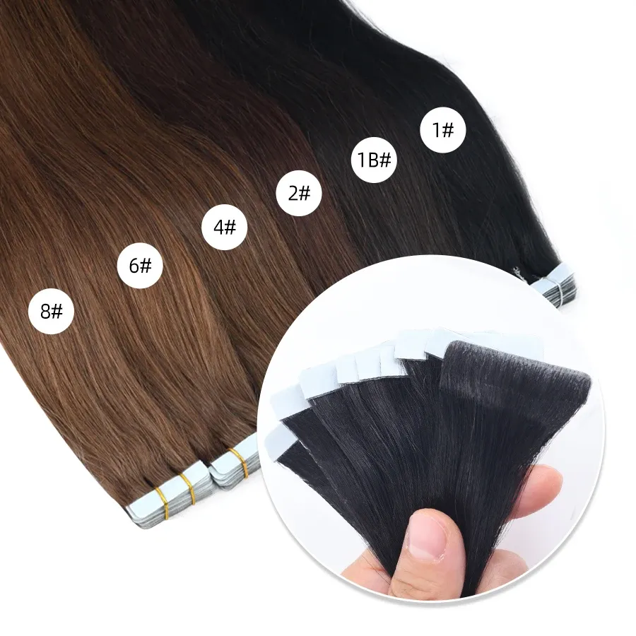 Extensies Neitsi PU Skin Inslag Onzichtbare Tape In Hair Extensions Natuurlijk recht Menselijk haar 16 "20" 24 "Naadloze lijmen Handgebonden tape