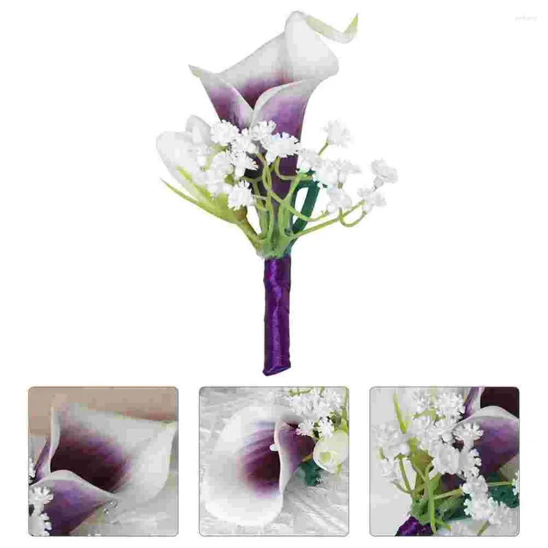 Decorative Flowers Decor Corsage Simulation Flower Brooch Wedding Clothing Accessory Pographic Prop Bridegroom Purple