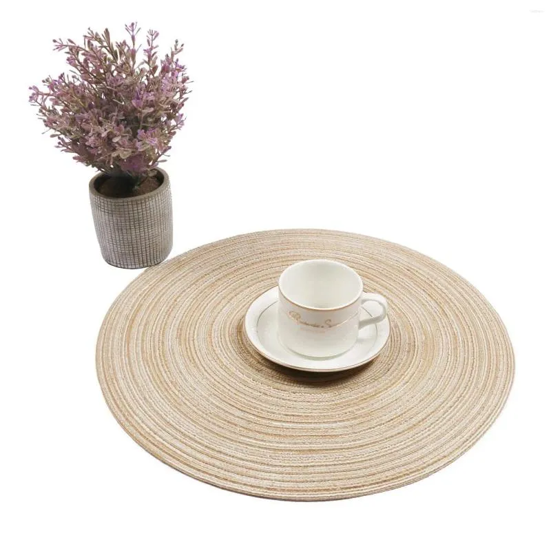 Table Cloth 4-piece Set Meal Mat Woven Round Beige Tableware Cup Pad &