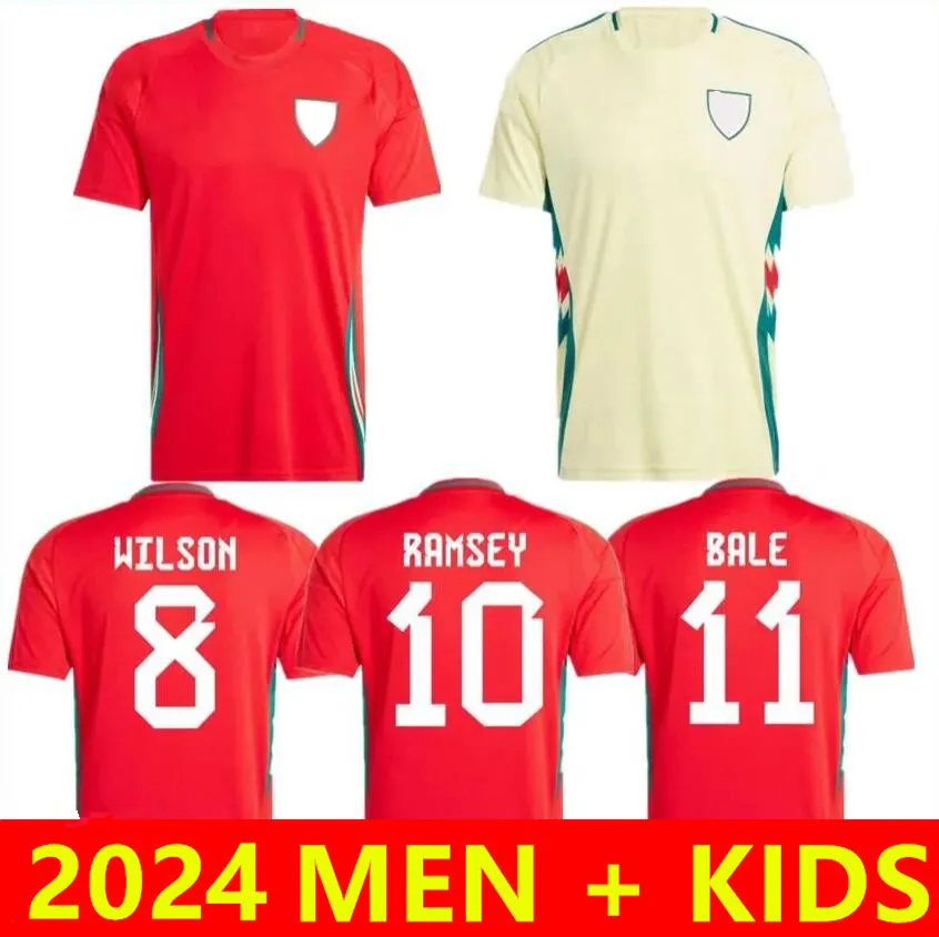 2024 Waless Euro Cup National Drużyna piłkarska koszulka piłkarska Wilson Ramsey Bale 24 25 Bale Soccer Shirt Full Set Home Red Away Brooks Johnson Brooks Johnson