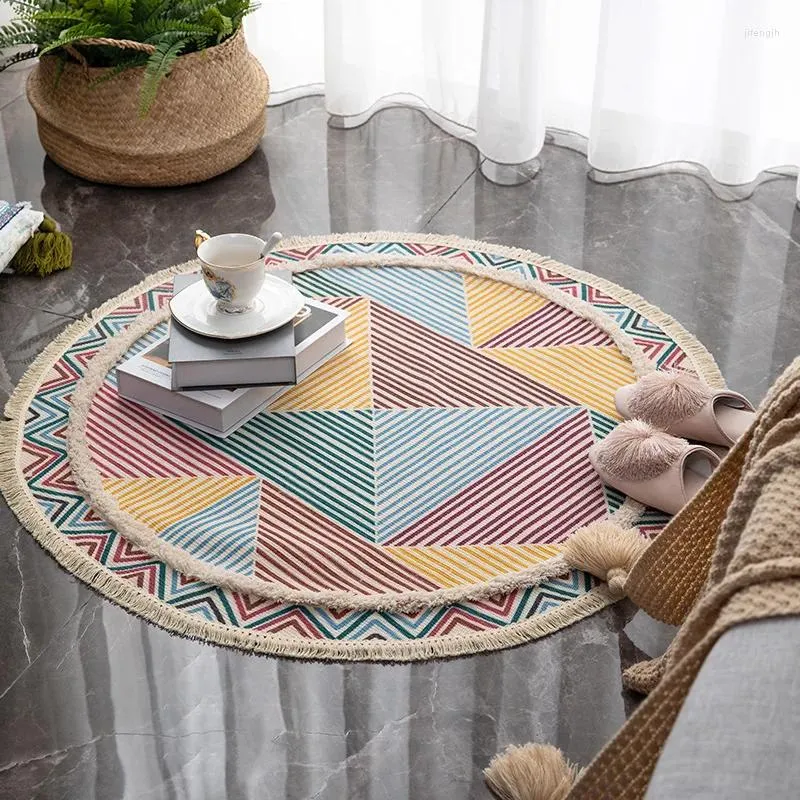 Carpets 90cm Nordic Style Handmade Tassel Carpet Living Room Bedroom Study Homestay Ground Cushion Tufted Round Mat