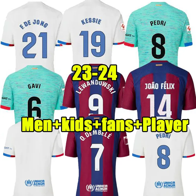 23 24 PEDRI GAVI Voetbalshirt LEWANDOWSKI FERRAN Camiseta De Futbol AUBA JOAO CANCELO 2023 2024 ANSU FATI Voetbalshirt JOAO FELIX Heren Kindertenues uitrusting