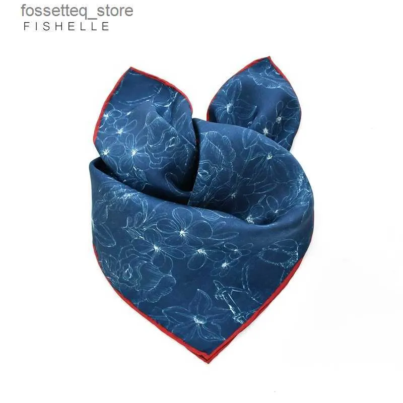 Handkerchiefs Blue White pure silk twill scarf headscarf handkerchief la scarves foulard small hijab wr neck scarf women spring autumn L240322