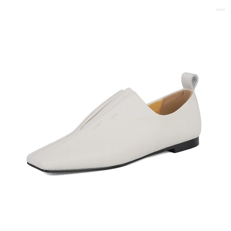 Scarpe casual ROYESIC Appartamenti donna vera pelle di pecora punta quadrata tinta unita slip-on ufficio elegante 2024 signore fatte a mano