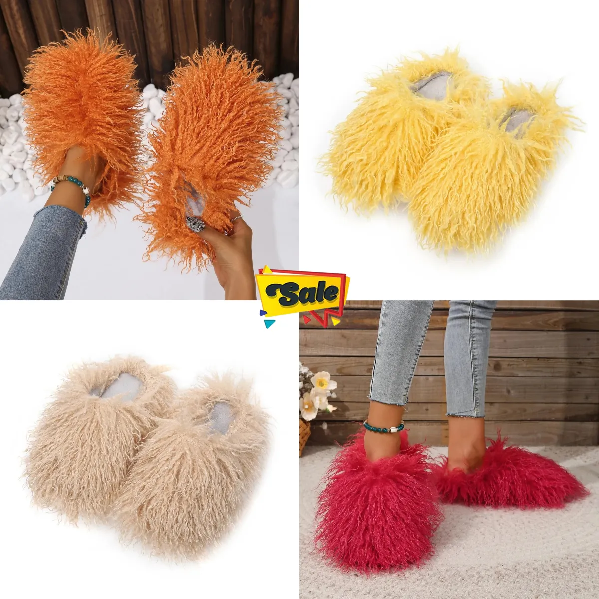 Nieuwe resistent imitatie strand schapen haar slippers warme vrouwen thuis dagelijkse casual katoenen slippers licht gai 36-49