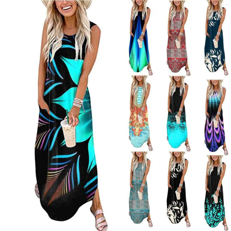 Casual Dresses Women's Midi Dress Women Loose Sundress Long Sleeveless Split Maxi Formal For Sexy Elegant