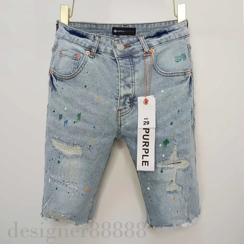 Paarse jeans korte heren korte designer jeans rechte gaten casual paars merk korte nachtclub blauwe mannen shorts stijl luxe patch dezelfde stijl paars merk 914