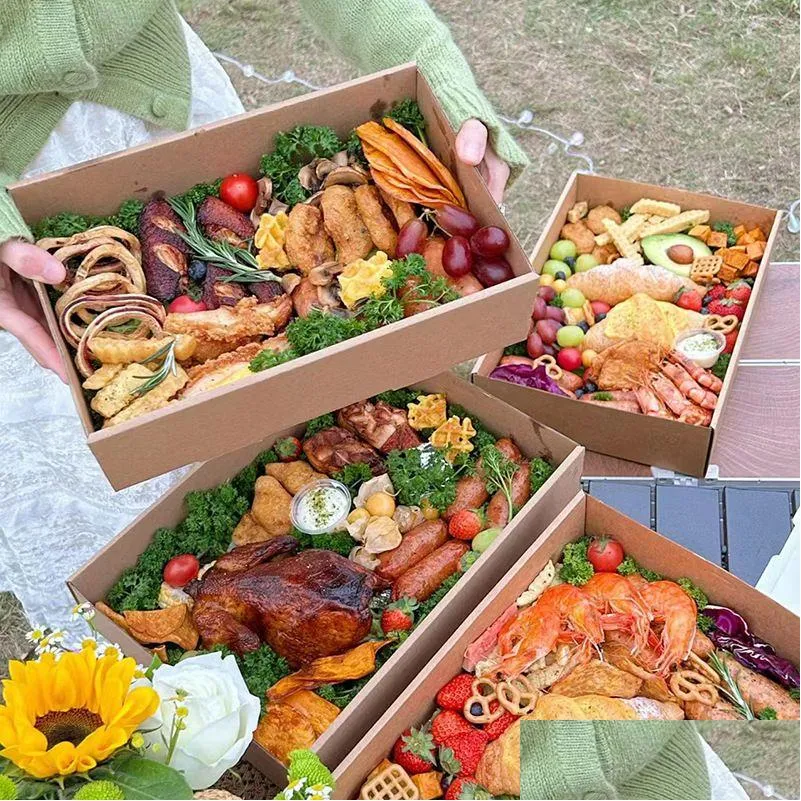 Gift Wrap Kraft Paper Afternoon Tea Picnic Box Spring Outing Food Tiramisu Bento Packing Christmas Boxes Window Display Lx6407 Drop De Otqbc