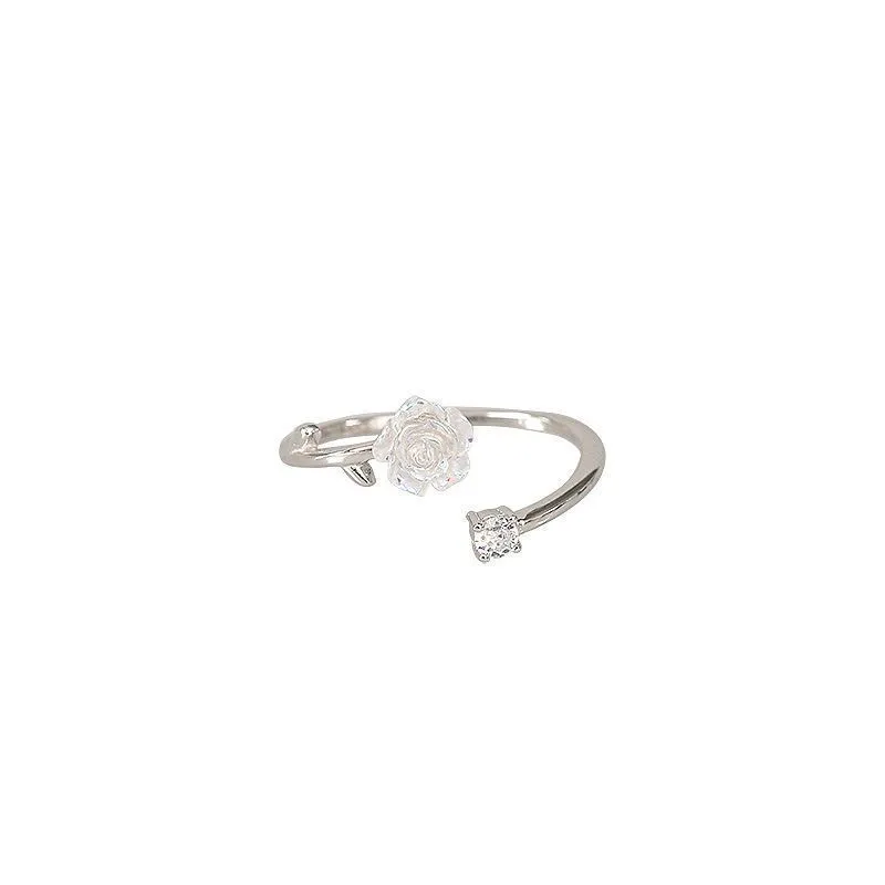Anel de camellia de prata nicho feminino nicho de jóias veganas por atacado INS Wind Resin Food Ring Tail Ring Ring