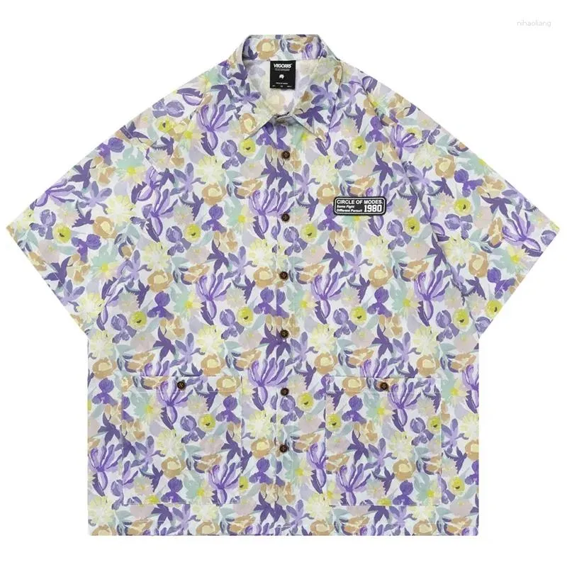 Chemises décontractées pour hommes Hommes d'été Chemise à boutons hawaïens Hip Hop Fleur Imprimer Vintage Hawaii Beach Blouse Streetwear Mode Aloha