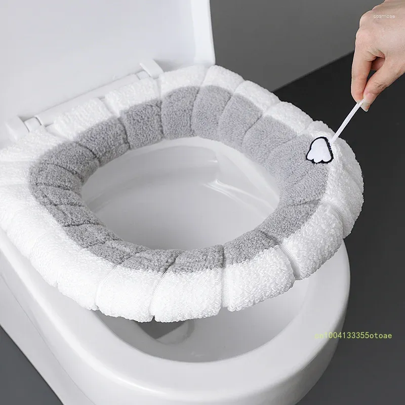 Toalettstol täcker förtjockad plysch o-typ varm kudde universell återanvändbar vinterbadrum