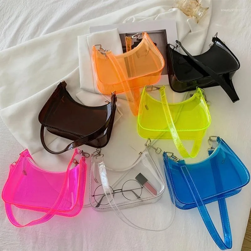Evening Bags Fashion Vintage Ladies Jelly Solid Color Clear Underarm Bag Casual Women Hobos Handbags Purse Cell Phone Shoulder