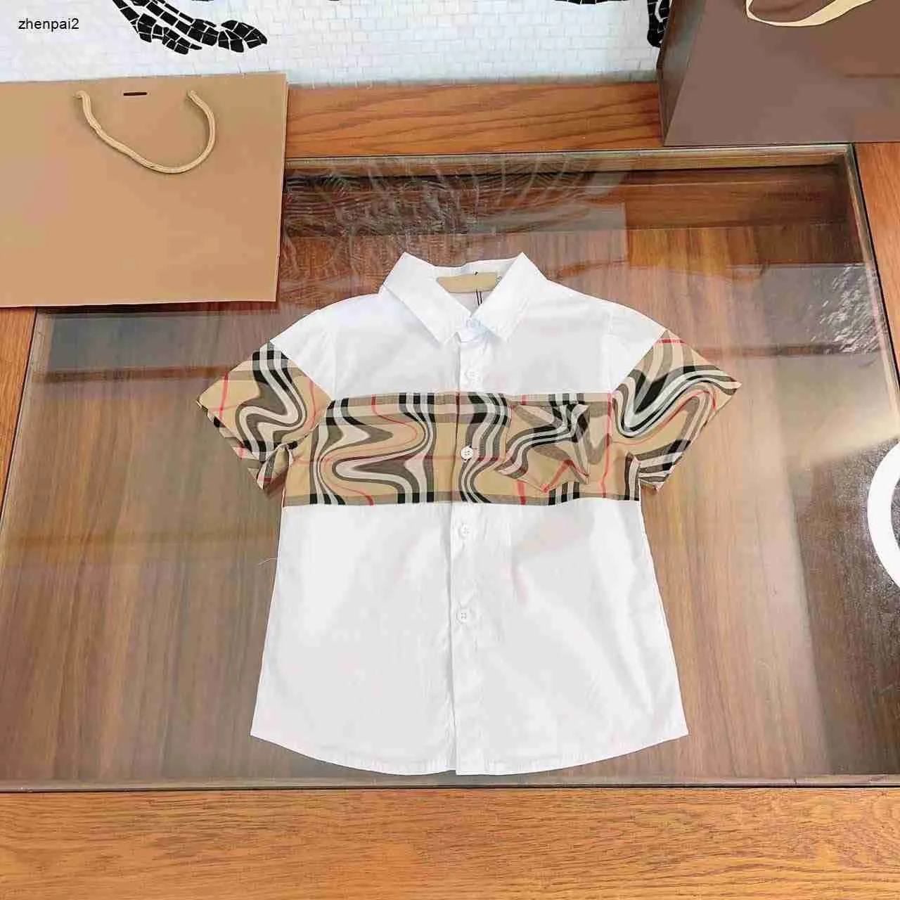 Luxury kids designer clothes Checker splicing design baby shirt Size 110-160 CM high quality Short sleeve girls boys Blouses 24Mar